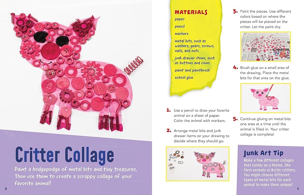 pig made from a collage of bright pink buttons, plus instructions that include step-by-step pictures 