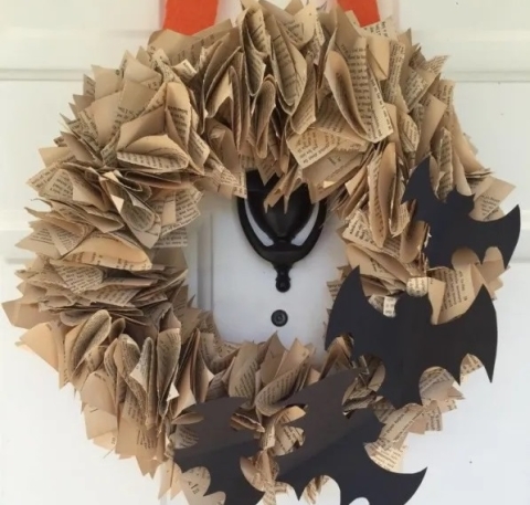 Spooky Book Page Wreath