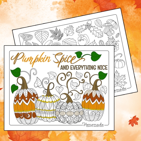 coloring book pages with pumpkins and autumn leaves