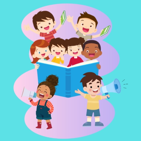 illustration of children singing and shouting