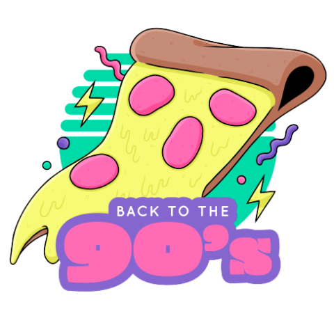 illustartion of a pizza slice with colorful graphics