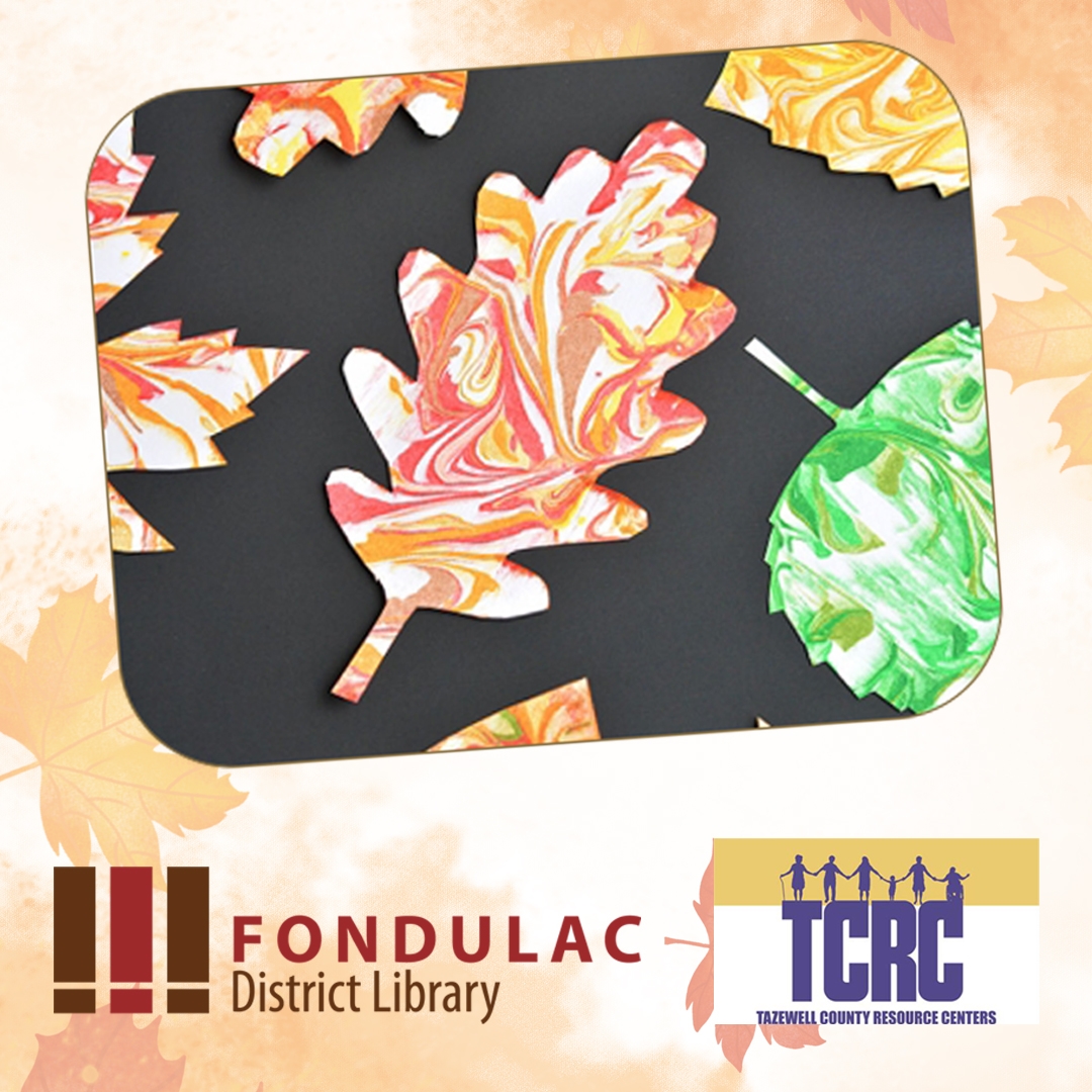 marble painted leaves with logos for TCRC and Fondulac Library