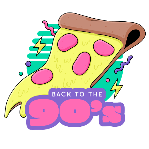 illustartion of a pizza slice with colorful graphics