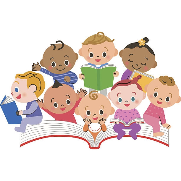 illustration of babies holding books