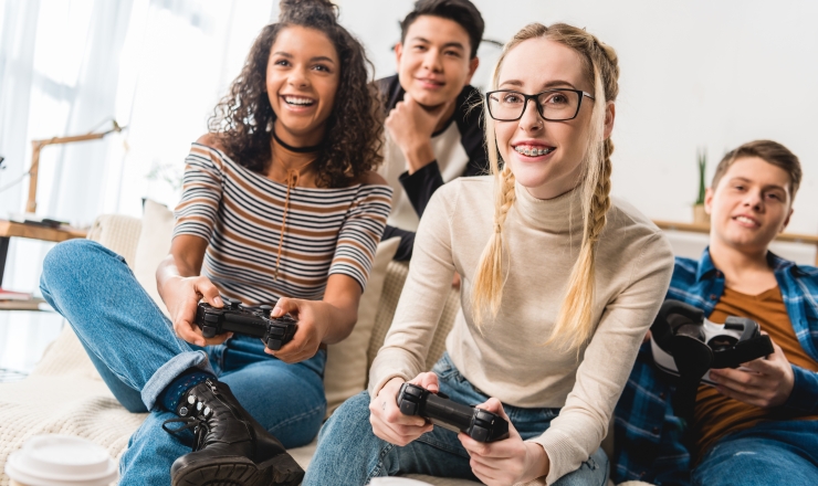 teens playing video games